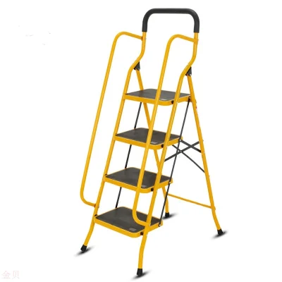 Желтая сверхмощная 4-ступенчатая стальная бытовая лестница с рамой